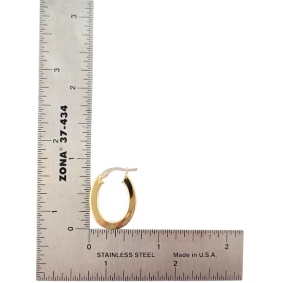 18K Yellow and White Gold Oval Hoop Earrings #16791 - Picture 7 of 10